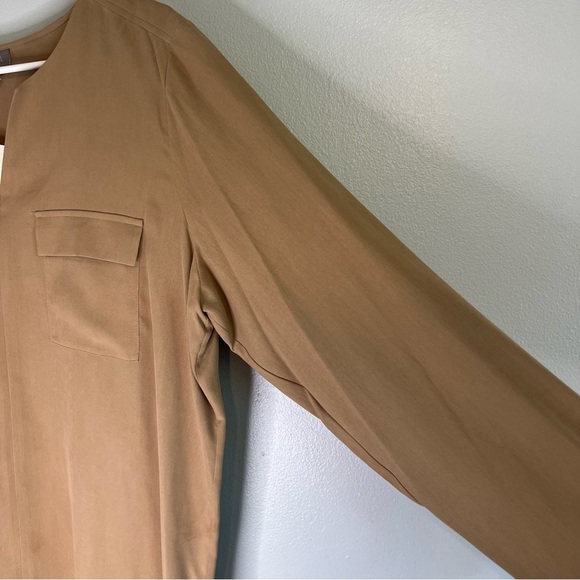 NWT J Jill 100% Silk V Neck Pullover Blouse Tan Sz L Preppy Office Career - Picture 6 of 11